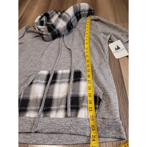 NWT Gray Black White Plaid Accent Cowl Neck Light Weight Top Size L - Picture 6 of 8